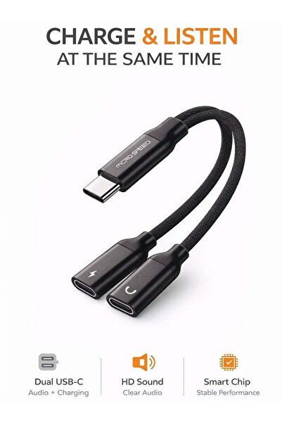 Digital Home محول USB-C 2 في 1 للصوت والشحن - شحن سريع، تشغيل الموسيقى، مقسم ...