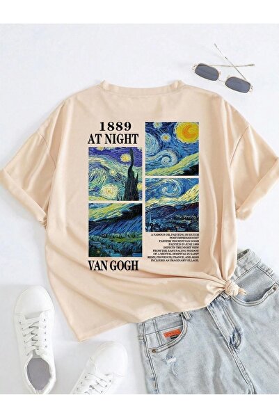 NIGRUM PARDUS YUVARLAK YAKA VAN GOGH MANZARA SIRT BASKILI KIZ ÇOCUK PAMUK T-S...