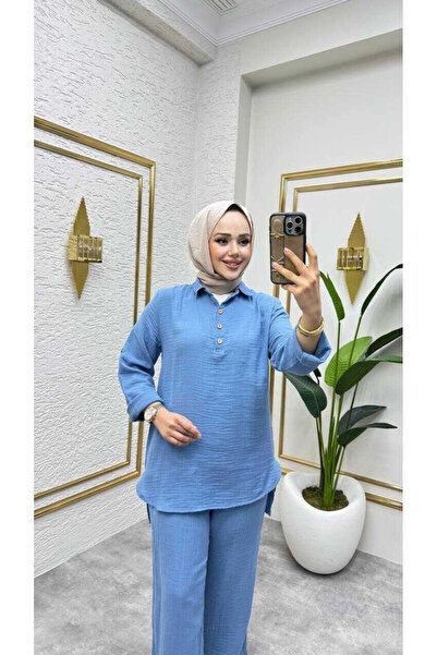 AZRA BUTİK Muslin Trouser Set Blue