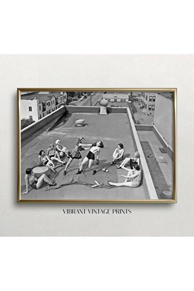 NinaStore Kadın Boks Sanatı - Siyah Beyaz Sanat - Çatıda Boks - Vintage Duvar...