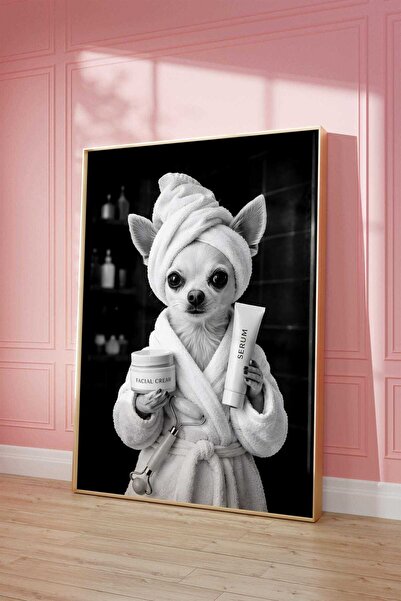 NinaStore Komik Chihuahua Spa Duvar Sanatı | Köpek Cilt Bakımı Posteri | Sıra...