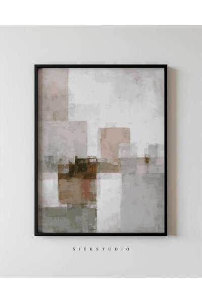 NinaStore Nötr Soyut Duvar Sanatı - Minimalist Yumuşak Bej Geometrik Sanat - ...
