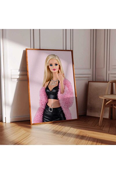 NinaStore Y2K Moda Bebek Sanat Baskısı – Pembe Suni Kürk Poster – Sıradışı Du...