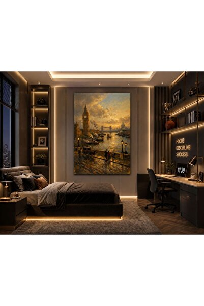 walliva Royal Thames Glow – Londra Altın Gün Batımı Tablosu