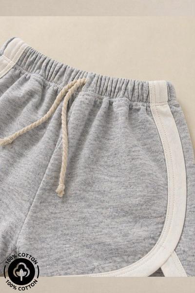 Miniel Unisex %100 Pamuklu Biyeli Bağcık Detaylı Bebek Çocuk Yazlık Şort