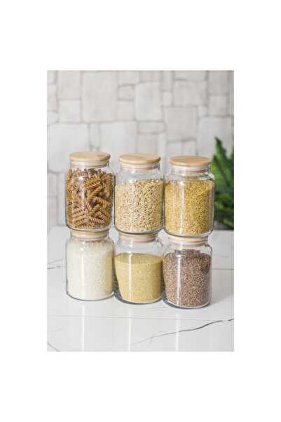 OSKA GLOBAL Set of 6 Glass Jar with Bamboo Lid & Food Storage Container 800 m...