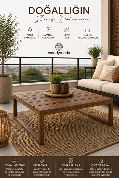 Woodymoda Masif Ahşap Bahçe & Balkon Sehpası – 80x80x40 cm