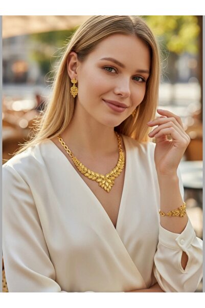 atom butik Çelik altın kaplama başak kuyum model 3’lü set