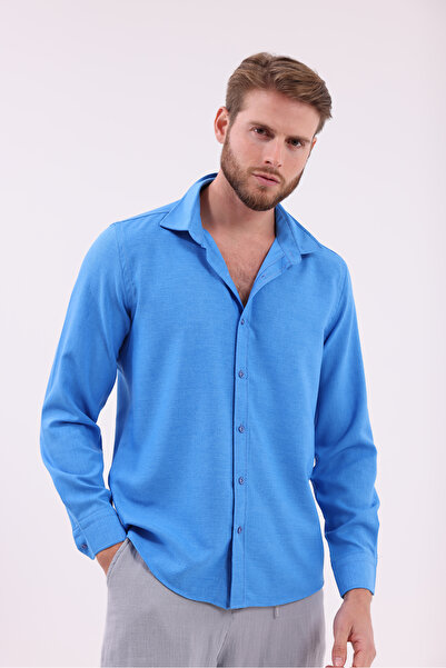 NIVARO Regular Fit Long Sleeve Breathable Linen Textured Easy-Iron Comfortabl...
