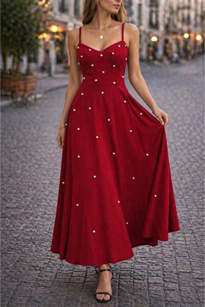 Wear Up Rochie lungă din crep Janjan, cu bretele din frânghie, decolteu în V ...