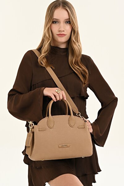 Pierre Cardin Women's Camel Faux Leather Patterned Shoulder Bag with Adjustab...