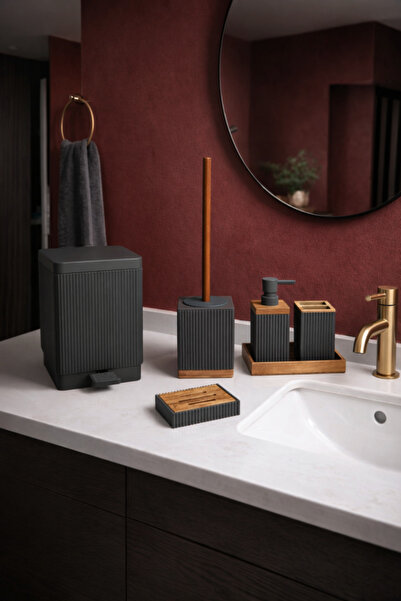AROW Coriender Kare Siyah Banyo Seti Siyah Akrilik 6 parça TR-6480