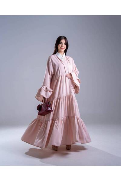 elegant hijab عباية واسعة باللون الوردي