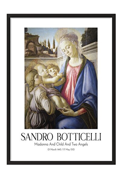 Postifull Sandro Botičeli - Madona sa detetom i dva anđela, slika u crnom okv...