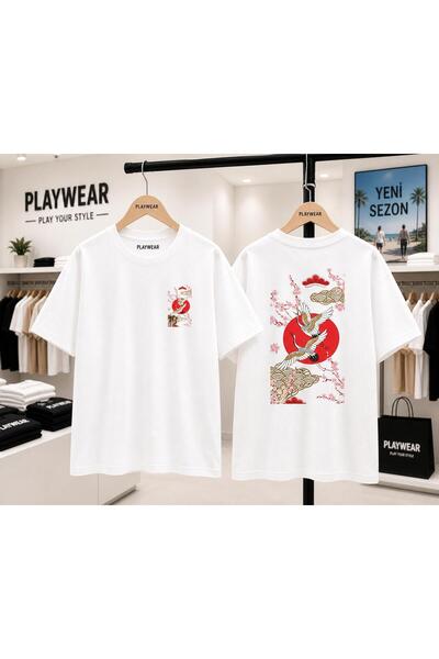 playwear تي شيرت صيني من Leylekler مطبوع من الأمام والخلف، مصنوع من القطن بنس...