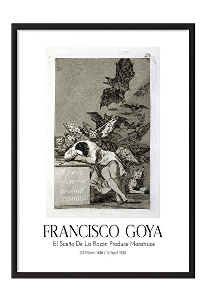 Postifull Francisco Goya - San razuma stvara čudovišta, slika u crnom okviru,...