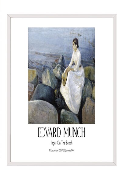 Postifull Edvard Munch - Inger na plaži, slika sa belim okvirom, umetnička se...