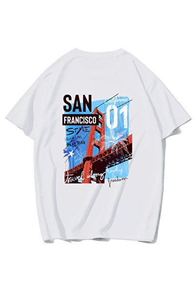 BRZ COLLECTION Tricou unisex supradimensionat cu imprimeu la spate San Franci...