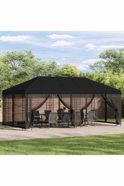 vidaxl GAZEBO with side panels 6 x 3 m Black Polyester and steel