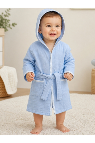Ella Bonna Hooded Bathrobe for Girls and Boys, 100% Cotton, Muslin, Color Opt...