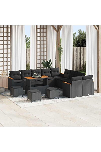 vidaxl Set de canapele pentru gradina 14 pcs Negru poliratan