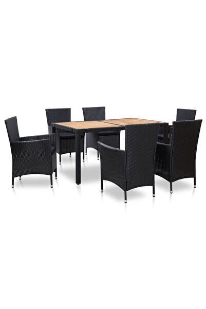 vidaxl Set mobilier de exterior cu perne, 7 piese, negru, poliratan