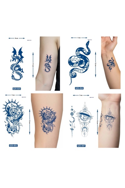 Airbrush Tattoo Küçük Boy 4 Adet Birden Yarı Kalıcı Geçici Dövme 1 Ay Kalıcı ...