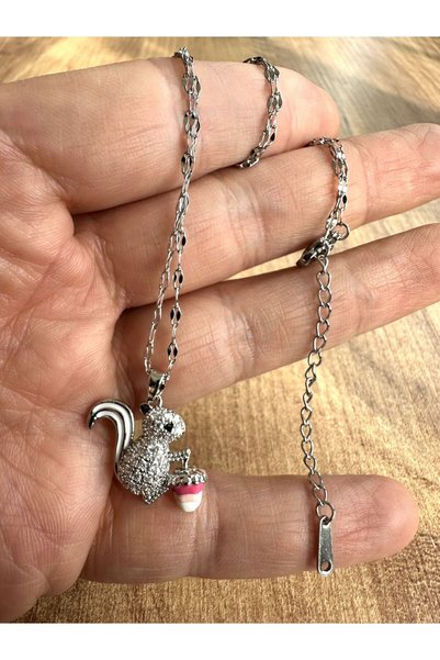 hand shey Squirrel Steel Necklace |   316L Stainless Steel |   Gold/Silver Color |   Water Resistant-Silver