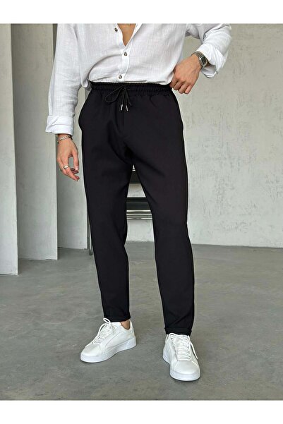 FO4RBS KM06342 Dubble paça kumaş jogger pantolon SİYAH M