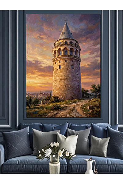 Artmeg Pictură decorativă din pânză cu apus de soare și Turnul Galata - Pictu...