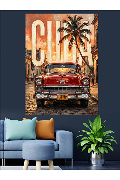 Artmeg Poster cu mașină clasică Havana Cuba, pânză decorativă - Tablou din le...