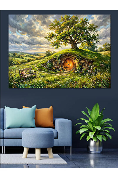 Artmeg Casă de pitici și natură verde - Pânză decorativă - Masă din lemn MDF