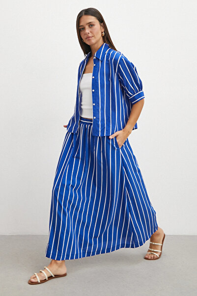 Blue Striped Maxi Skirt