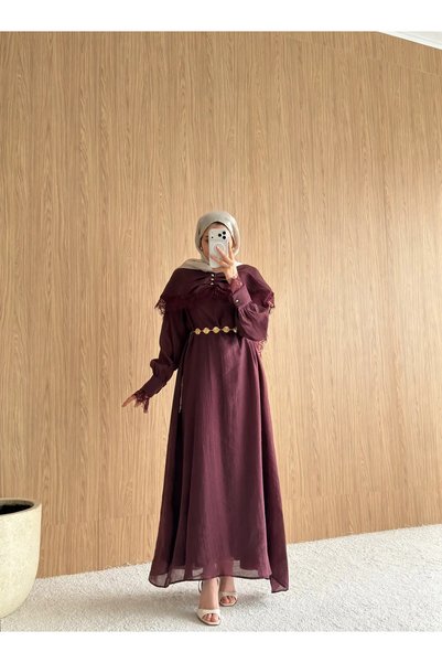 MERETTO By Akıl JASMİN PELERİN DANTEL ELBİSE
