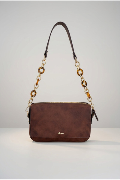 LYRA Bags & Accessories حقيبة كتف نسائية من LYRA باللون البني متعددة الأقسام ...