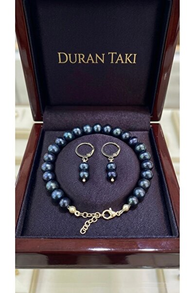 DURAN TAKI TASARIM Gerçek Siyah İnci Bileklik Küpe