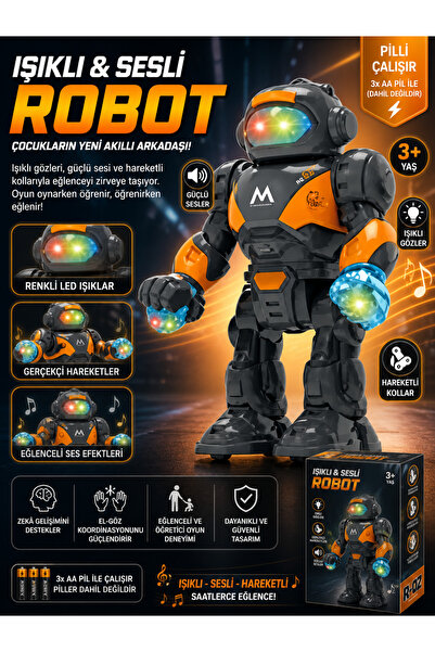 TRUST STORE Işıklı Sesli Robot Oyuncak Hareketli LED Gözlü Pilli Akıllı Robot...