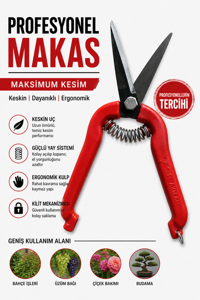 plant-home Profesyonel Bahçe Budama Makası – Yaylı Sistem, Keskin Çelik Uç, E...