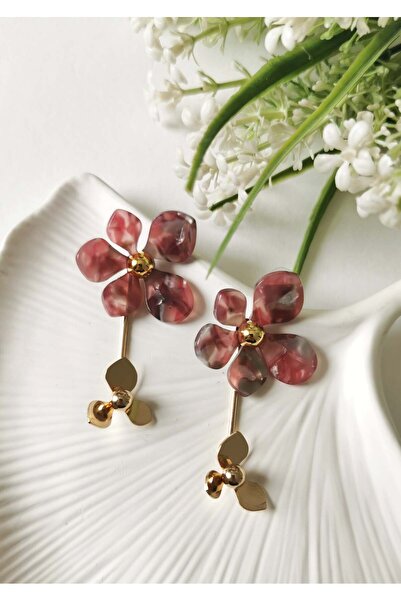 Halley Concept Pink marble patterned flower figured gold detailed dangling st...