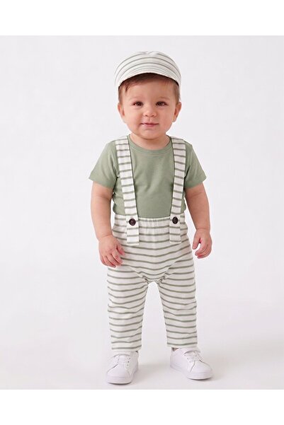 Kids Kingdom Cotton Striped Salopet with Snap Fasteners on the Shoulder for B...