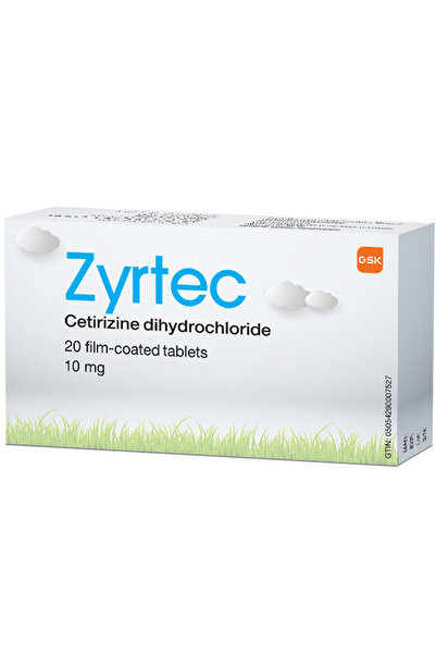 ZYRTEC أقراص سيتيريزين 10 ملغ لتخفيف البرد والحساسية، عبوة تحتوي على 20 قرصًا