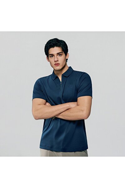 Giordano Men's Interlock Knit Collar Regular Half Zip Solid Polo