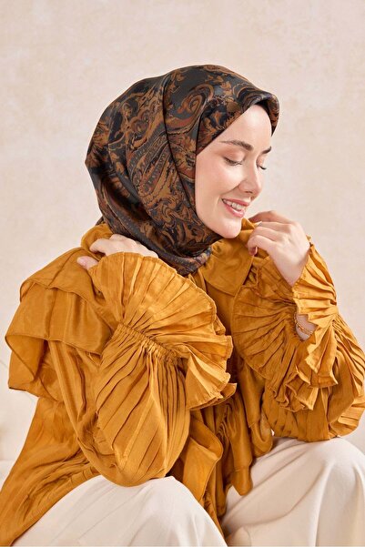 Silk Home Twill İpek Eşarp Royale Şal Desen Antrasit 90x90