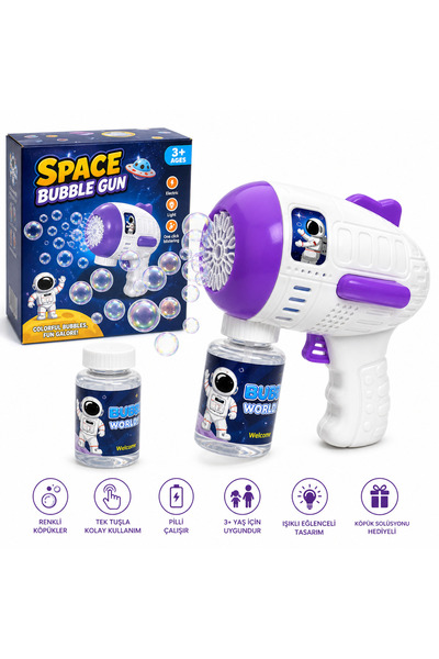 Prlk toys Space Bubble Gun Işıklı Köpük Tabancası – Tek Tuşlu Eğlence Seti