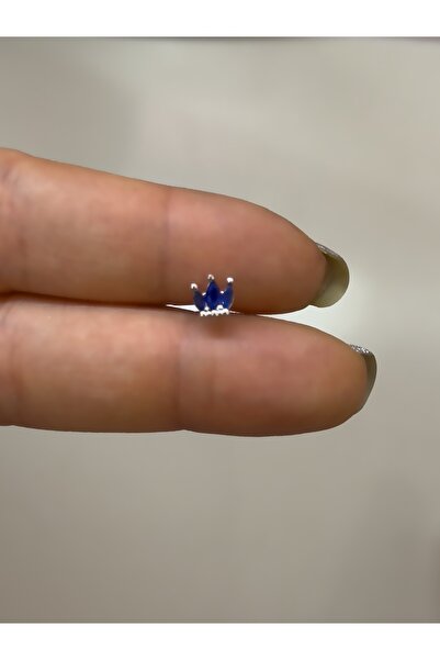 Hicrans Takı MAVİ ÜÇ TAŞLI GÜMÜŞ RENK ÇELİK HELİX TRAGUS KÜPESİ