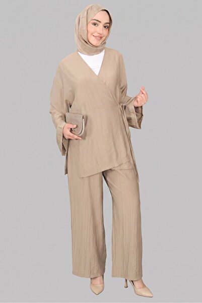 Norshen Stone Women's Tie-Up Kimono & Wide-Leg Pants - Set