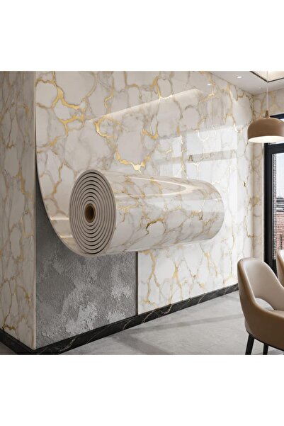 Renkli Duvarlar 60cm x 3 Metre Tek Parça Yapışkanlı Rulo Gold Duvar Paneli Ka...