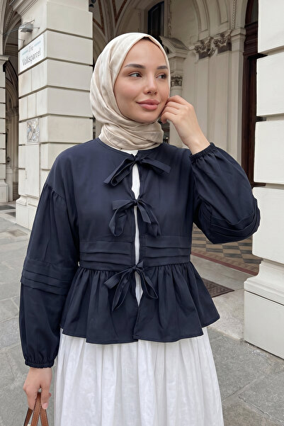 Salih Çelebi Bağcıklı Etek Üstü Kimono Y0126 - LACİVERT