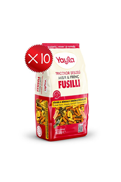 Yayla 3 Renkli Sebzeli Mısır ve Pirinç Fusilli Makarna 400 g x10