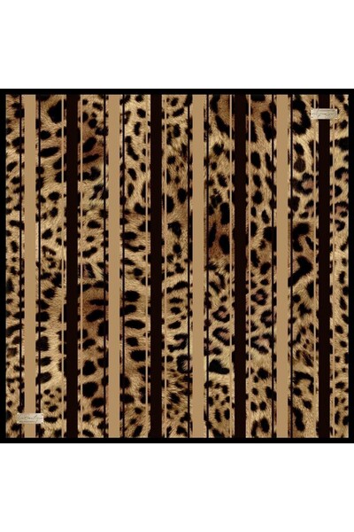 LA BOUTIQUE Tivil Silk Scarf Coffee Leopard Pattern 1825 - 02